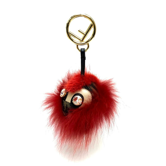 FENDI Key ring fur Red x brown Real fur monster unisex(Unisex) Used Authentic