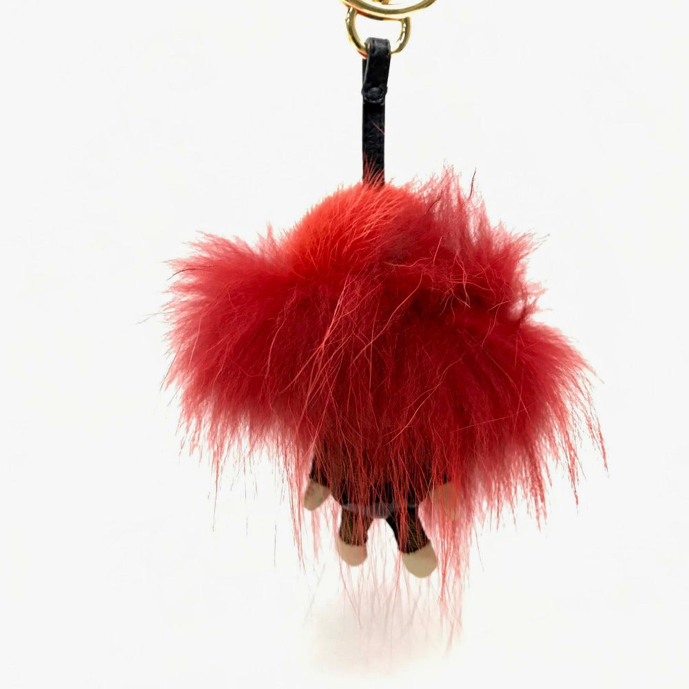 FENDI Key ring fur Red x brown Real fur monster unisex(Unisex) Used Authentic