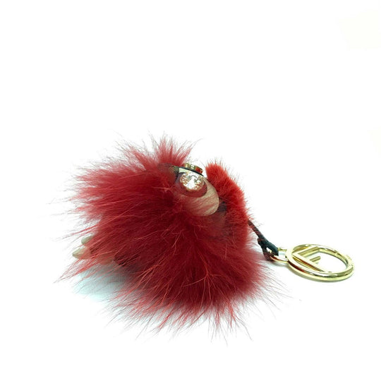 FENDI Key ring fur Red x brown Real fur monster unisex(Unisex) Used Authentic