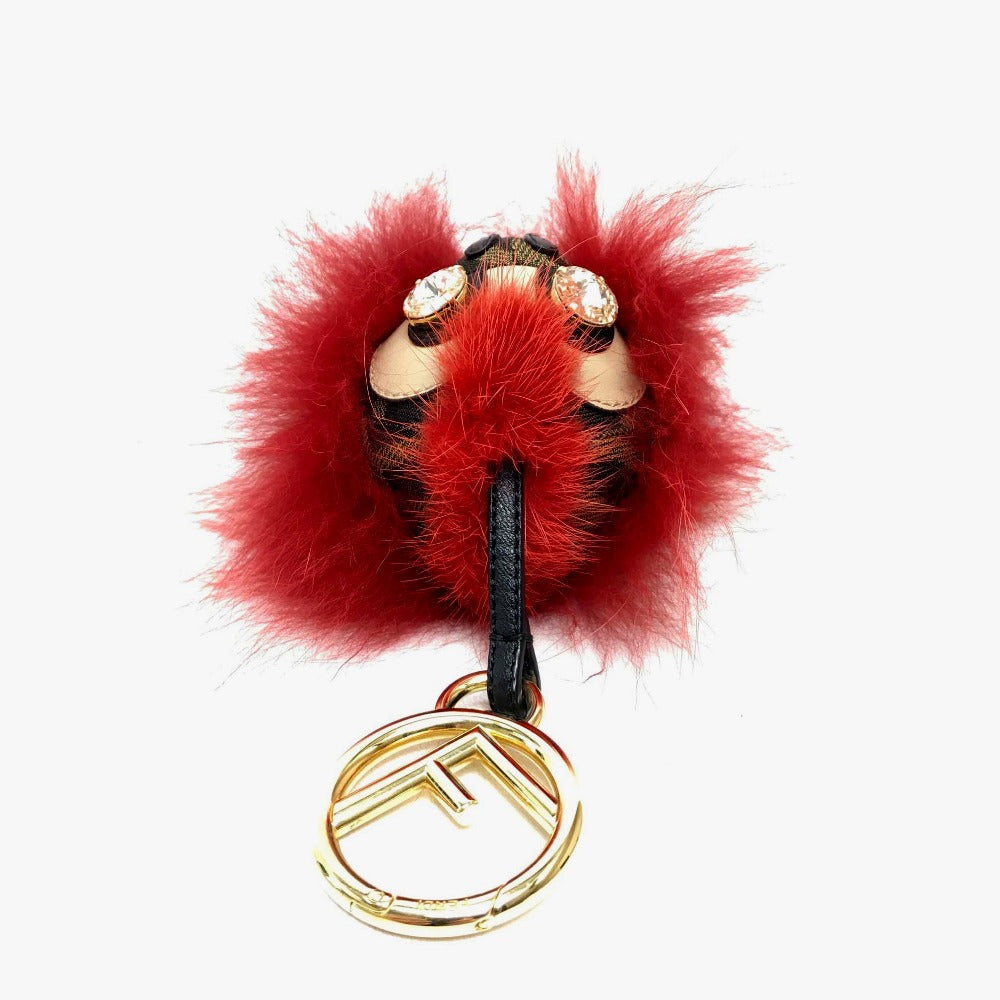 FENDI Key ring fur Red x brown Real fur monster unisex(Unisex) Used Authentic