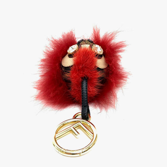 FENDI Key ring fur Red x brown Real fur monster unisex(Unisex) Used Authentic