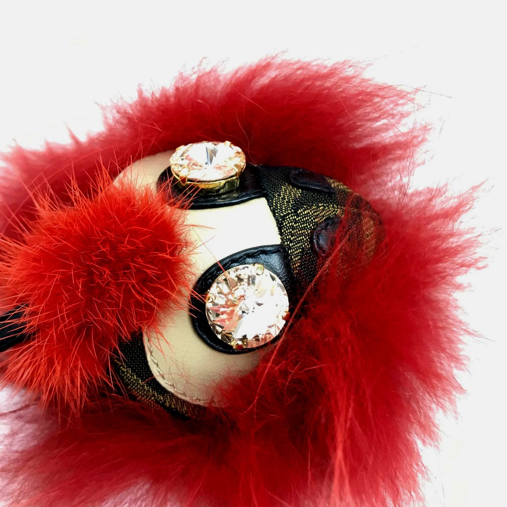 FENDI Key ring fur Red x brown Real fur monster unisex(Unisex) Used Authentic