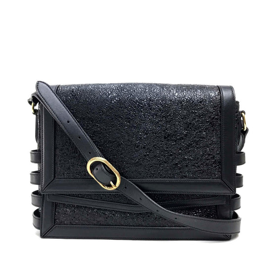 Christian Louboutin Shoulder Bag leather Black x Gold Metal bag side button Double flap Women Used Authentic
