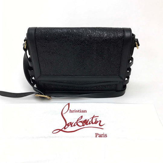 Christian Louboutin Shoulder Bag leather Black x Gold Metal bag side button Double flap Women Used Authentic