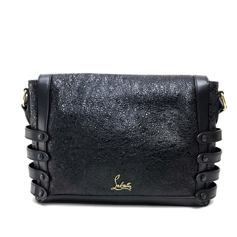 Christian Louboutin Shoulder Bag leather Black x Gold Metal bag side button Double flap Women Used Authentic