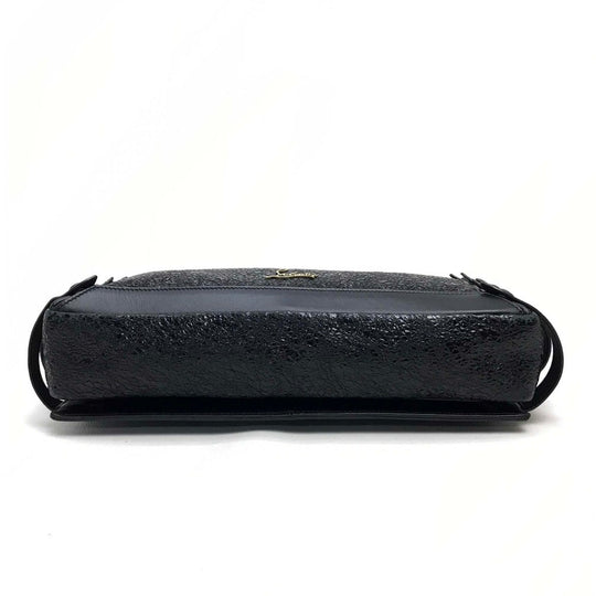Christian Louboutin Shoulder Bag leather Black x Gold Metal bag side button Double flap Women Used Authentic