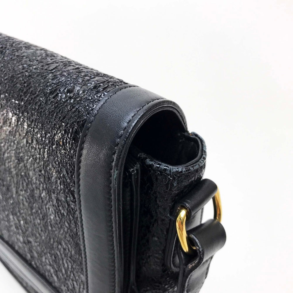 Christian Louboutin Shoulder Bag leather Black x Gold Metal bag side button Double flap Women Used Authentic