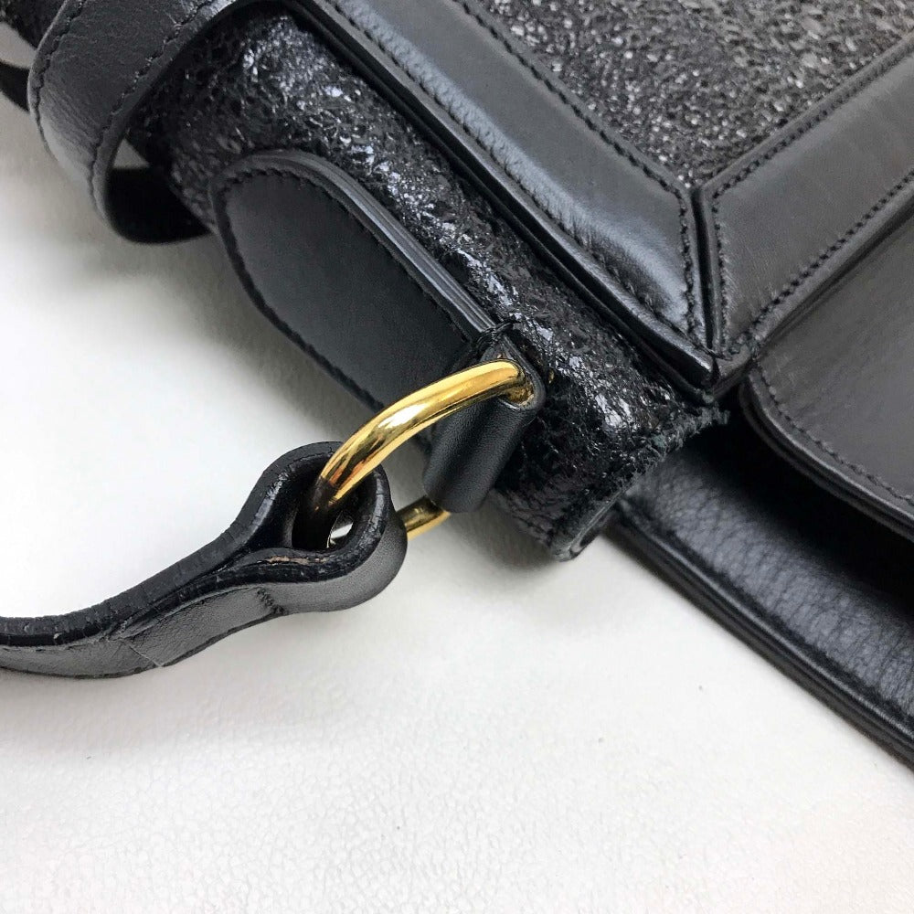 Christian Louboutin Shoulder Bag leather Black x Gold Metal bag side button Double flap Women Used Authentic