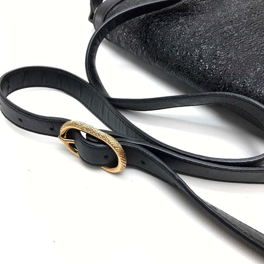 Christian Louboutin Shoulder Bag leather Black x Gold Metal bag side button Double flap Women Used Authentic