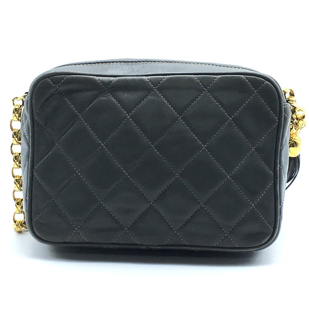 CHANEL Shoulder Bag lambskin Gray type CC COCO Mark Matrasse Fringe Women Used Authentic