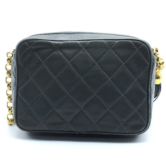 CHANEL Shoulder Bag lambskin Gray type CC COCO Mark Matrasse Fringe Women Used Authentic
