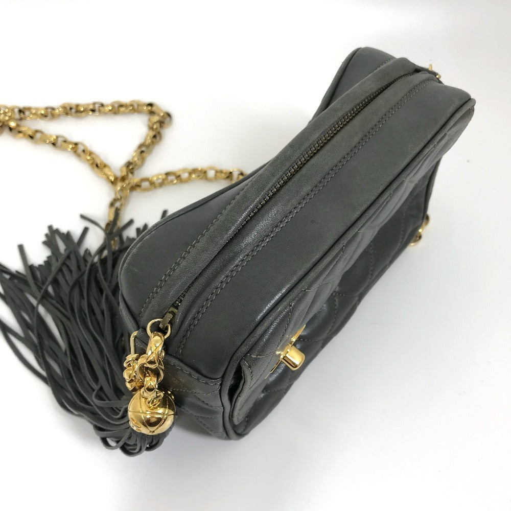 CHANEL Shoulder Bag lambskin Gray type CC COCO Mark Matrasse Fringe Women Used Authentic