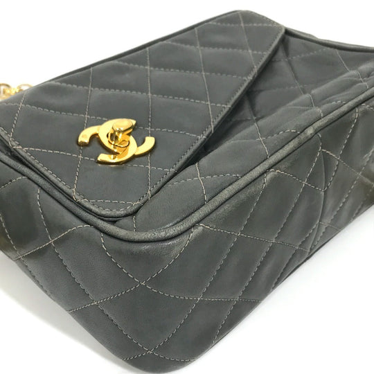 CHANEL Shoulder Bag lambskin Gray type CC COCO Mark Matrasse Fringe Women Used Authentic
