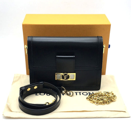 LOUIS VUITTON Shoulder Bag M55821 Calfskin black LV Lock Chain Dauphin MM Women Used Authentic