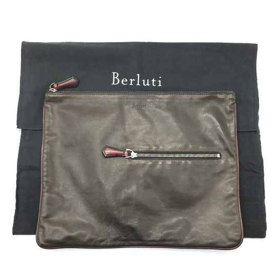 Berluti Clutch bag leather Brown type Calligraphy Inside mens Used Authentic