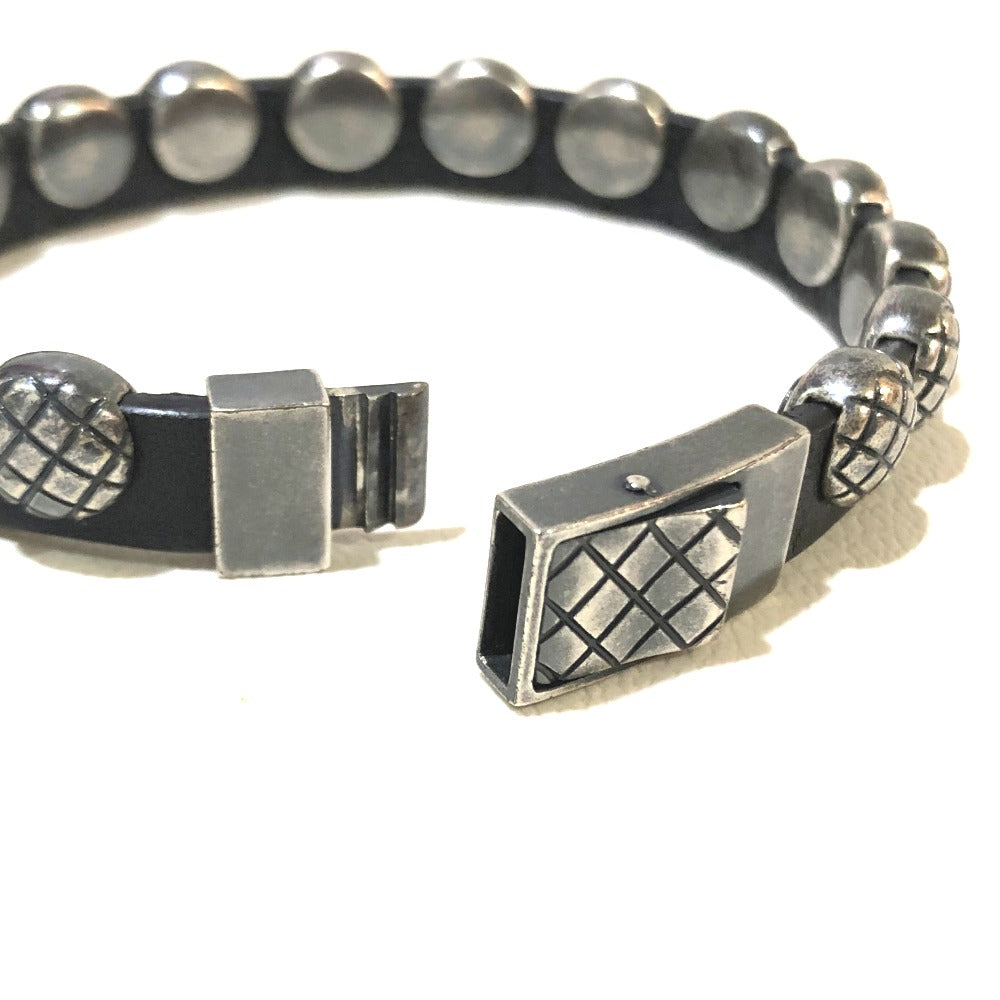 BOTTEGAVENETA bracelet AG925 , Leather Silverx black INTRECCIATO mens S Used Authentic