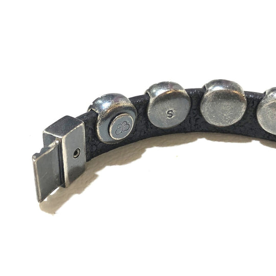 BOTTEGAVENETA bracelet AG925 , Leather Silverx black INTRECCIATO mens S Used Authentic