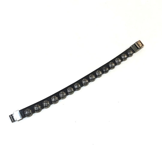 BOTTEGAVENETA bracelet AG925 , Leather Silverx black INTRECCIATO mens S Used Authentic