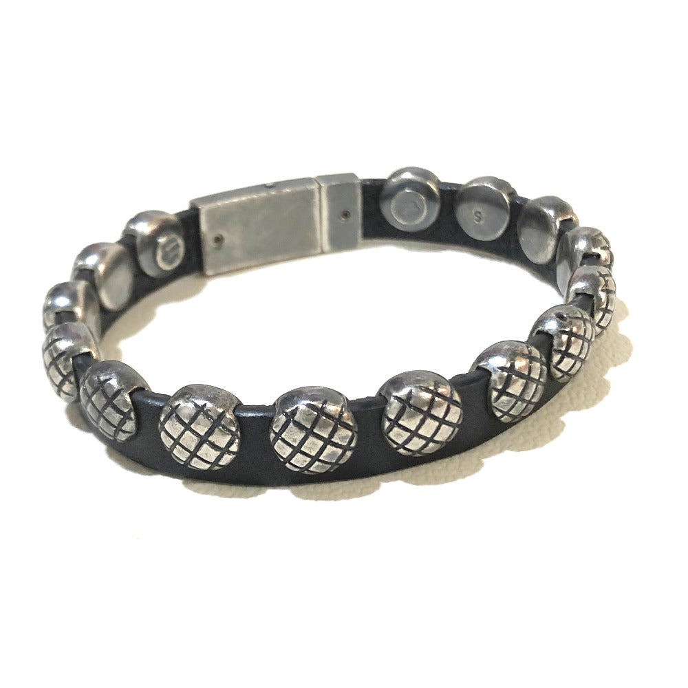 BOTTEGAVENETA bracelet AG925 , Leather Silverx black INTRECCIATO mens S Used Authentic