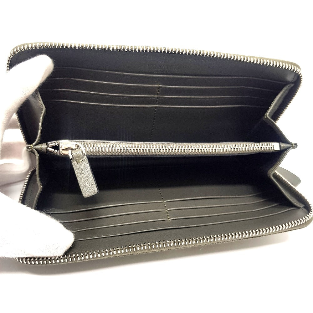 Valentino Garavani Long Wallet Purse Canvas / leather Khaki typex white Studs VLTN print mens(Unisex) Used Authentic