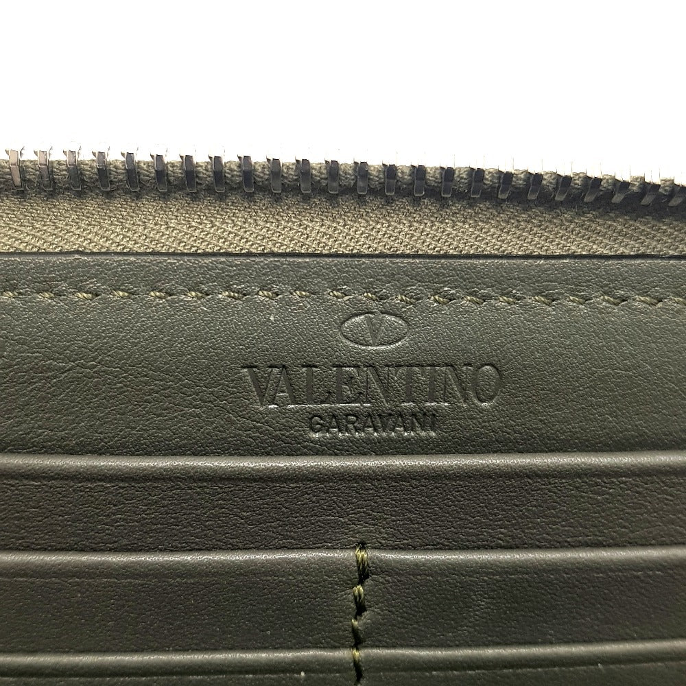 Valentino Garavani Long Wallet Purse Canvas / leather Khaki typex white Studs VLTN print mens(Unisex) Used Authentic
