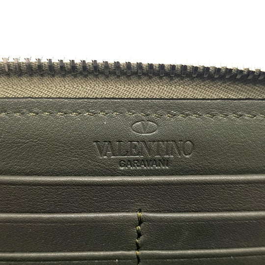 Valentino Garavani Long Wallet Purse Canvas / leather Khaki typex white Studs VLTN print mens(Unisex) Used Authentic