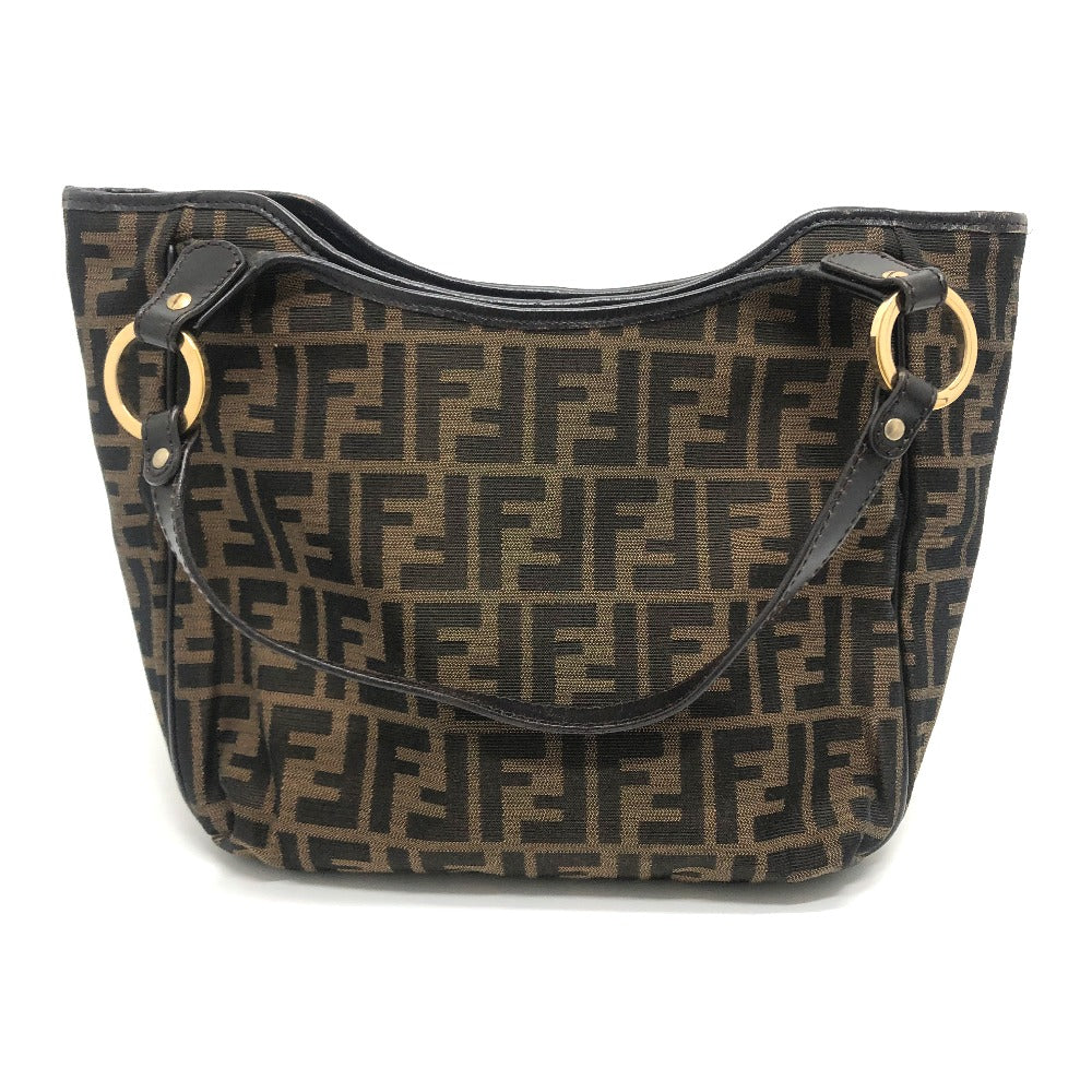 FENDI Tote Bag 8BH156 Canvas / leather Brown typex Gold Metal Zucca logo Logo charm Women Used Authentic