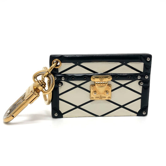 LOUIS VUITTON Key ring M00004 Metal, Leather White x Black x Gold trunk Petit Mar Women Used Authentic