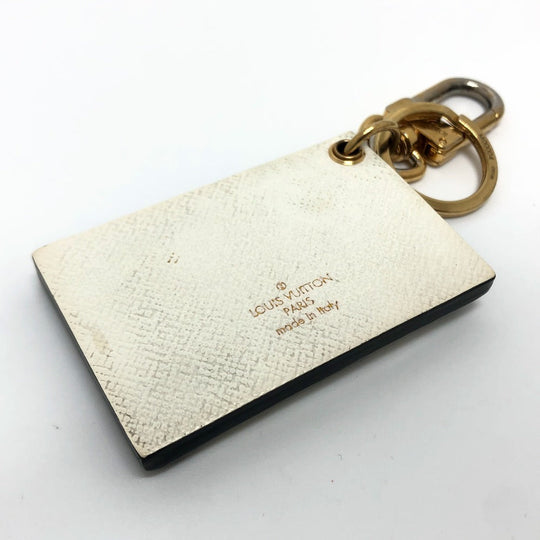 LOUIS VUITTON Key ring M00004 Metal, Leather White x Black x Gold trunk Petit Mar Women Used Authentic