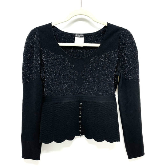 CHANEL setup P29091K00191 Wool, Rayon, Cashmere / Polyester black 06A Glitter knit flare skirt Women 38/34 Used Authentic