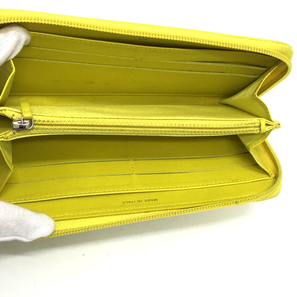 CHANEL Long Wallet Purse Caviar skin yellow CC COCO Mark Zip Around Women Used Authentic