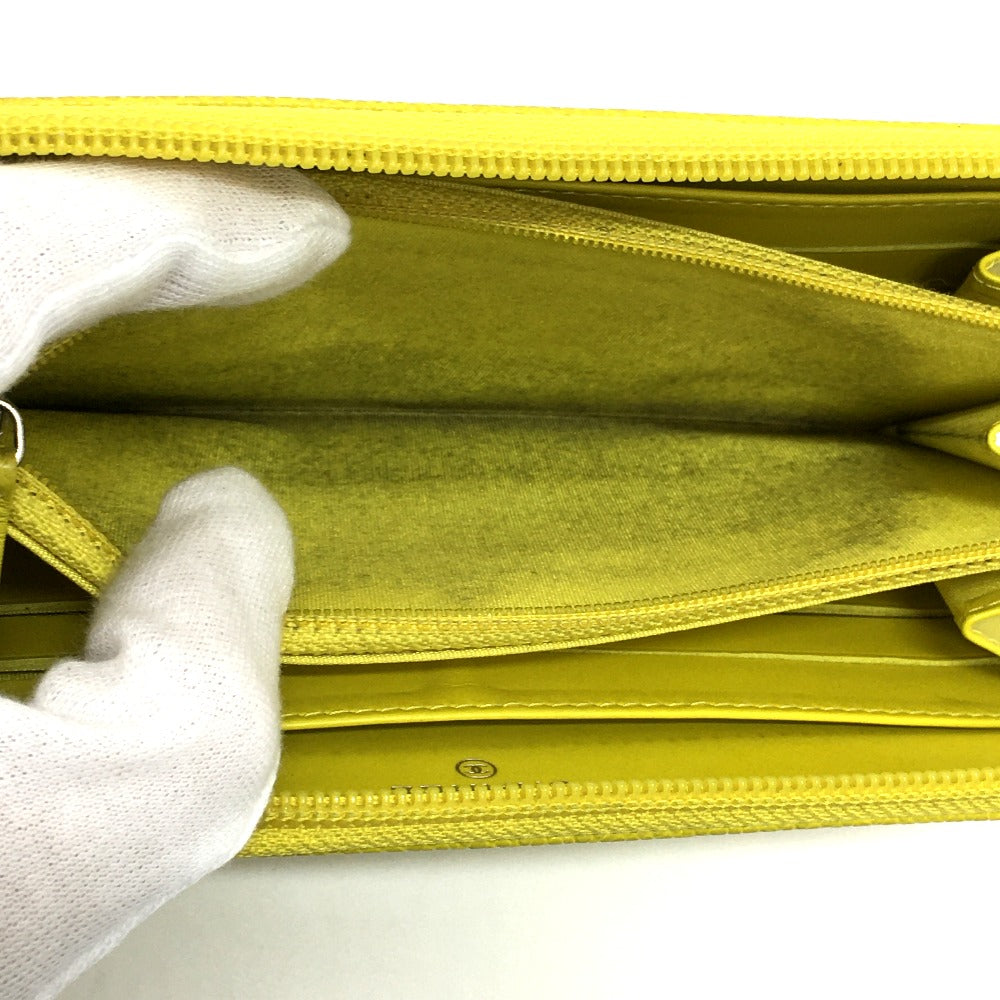 CHANEL Long Wallet Purse Caviar skin yellow CC COCO Mark Zip Around Women Used Authentic