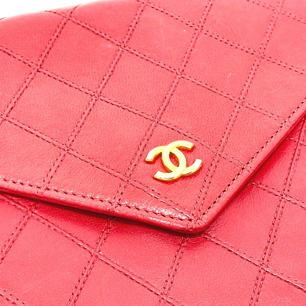 CHANEL Shoulder Bag lambskin Red x Gold Metal Bicolole COCO Mark Women Used Authentic