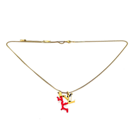 LOUIS VUITTON Necklace M68903 Gold Plated gold coral motif LV initial coral mens Used Authentic
