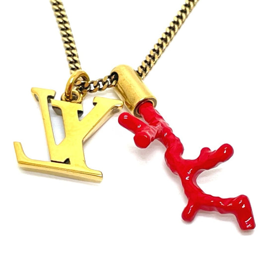LOUIS VUITTON Necklace M68903 Gold Plated gold coral motif LV initial coral mens Used Authentic