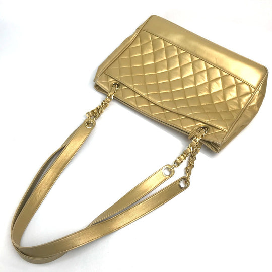 CHANEL Shoulder Bag lambskin Gold x Gold Metal Coco ball Matrasse Women Used Authentic