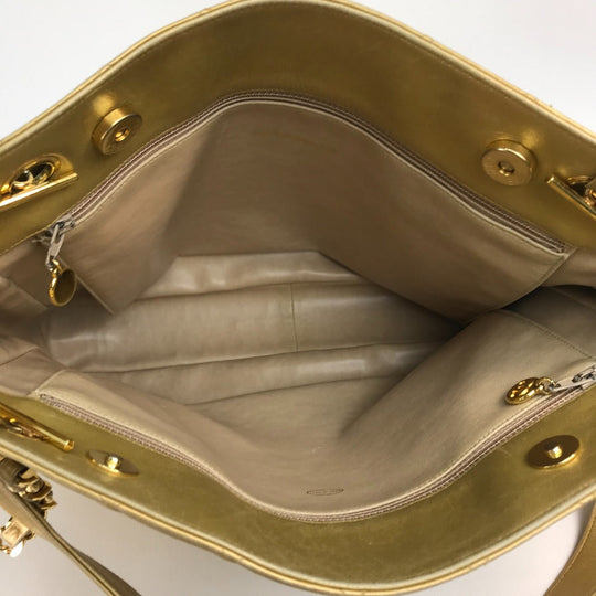 CHANEL Shoulder Bag lambskin Gold x Gold Metal Coco ball Matrasse Women Used Authentic