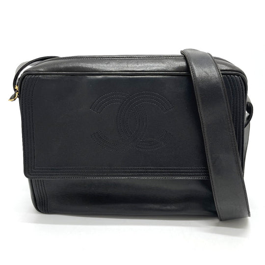 CHANEL Shoulder Bag Calfskin black bag vintage COCO Mark stitch Women Used Authentic