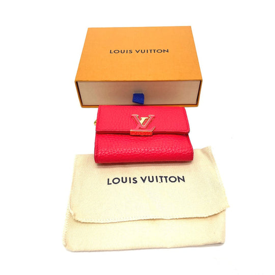 LOUIS VUITTON Trifold wallet M69069 Taurillon Clemence Leather Red Japan limited Portefeuille Capucines XS Women Used Authentic