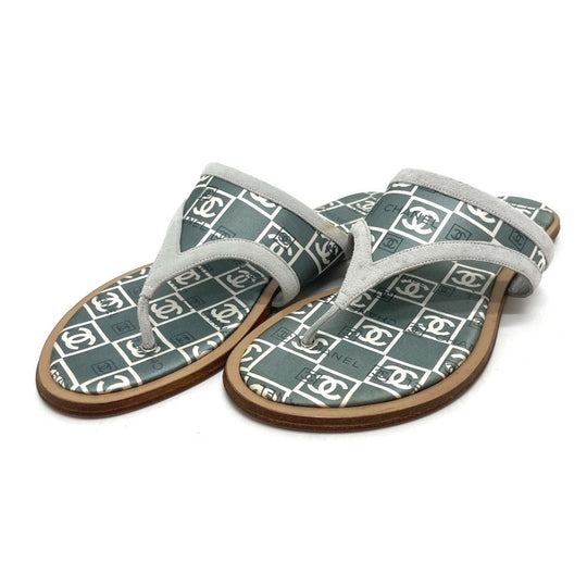 CHANEL Sandals Wood, Satin Green type CC COCO Mark Petanko Women 35 Used Authentic
