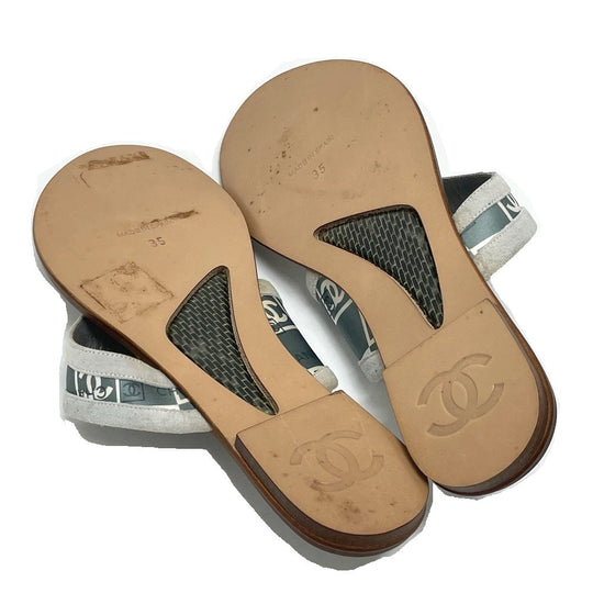 CHANEL Sandals Wood, Satin Green type CC COCO Mark Petanko Women 35 Used Authentic