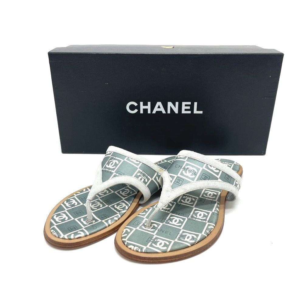 CHANEL Sandals Wood, Satin Green type CC COCO Mark Petanko Women 35 Used Authentic