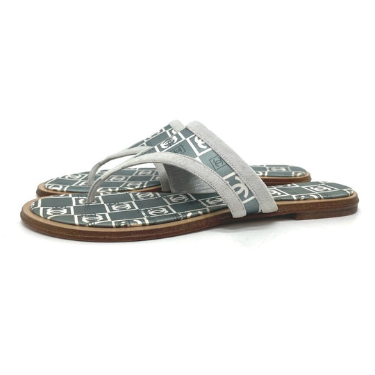 CHANEL Sandals Wood, Satin Green type CC COCO Mark Petanko Women 35 Used Authentic