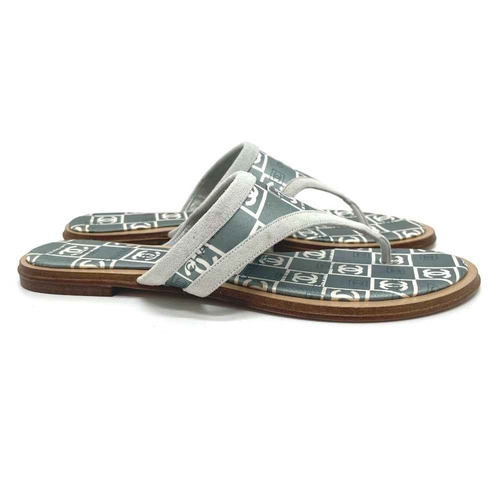 CHANEL Sandals Wood, Satin Green type CC COCO Mark Petanko Women 35 Used Authentic