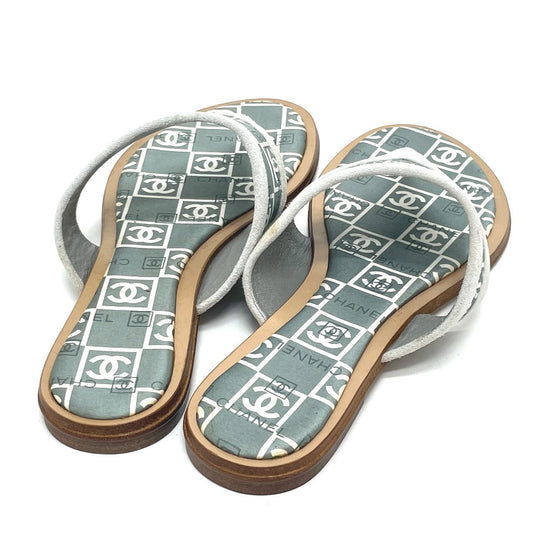 CHANEL Sandals Wood, Satin Green type CC COCO Mark Petanko Women 35 Used Authentic