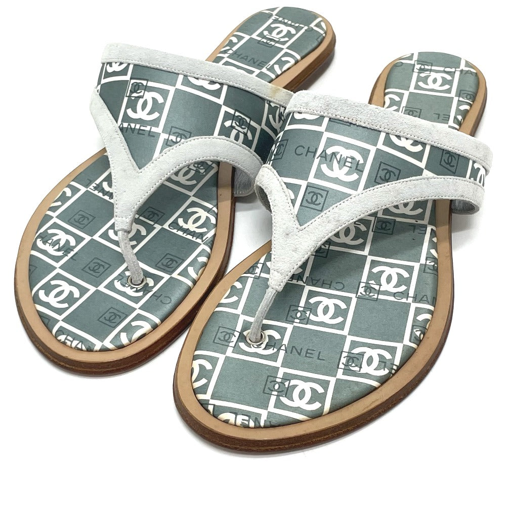 CHANEL Sandals Wood, Satin Green type CC COCO Mark Petanko Women 35 Used Authentic