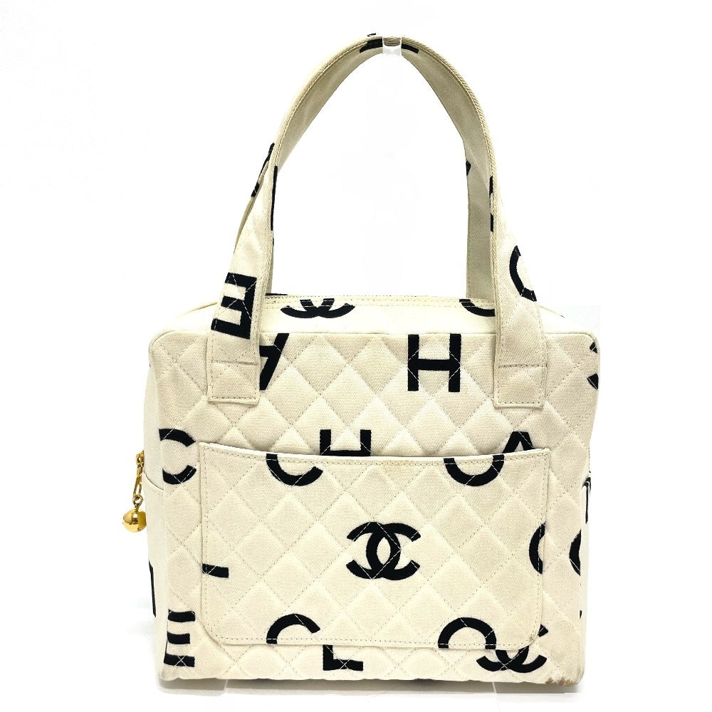 CHANEL Handbag Cotton canvas Ivorytypex Black CC COCO Mark Matelasse logo Women Used Authentic