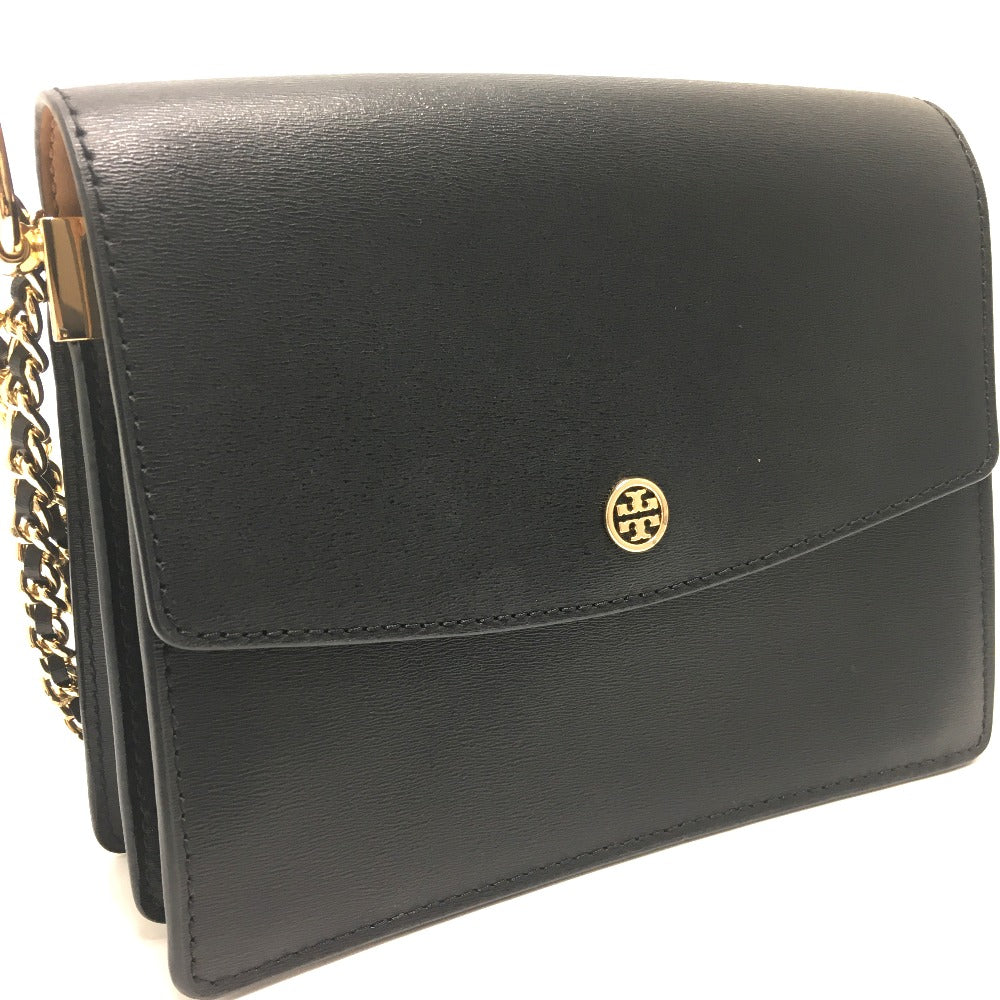 Tory Burch Shoulder Bag leather black logo Chain
