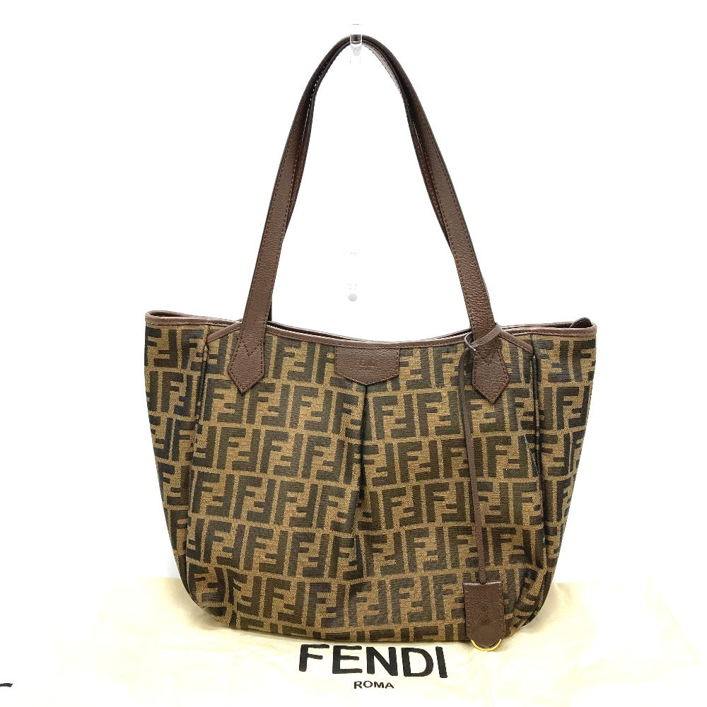 FENDI Tote Bag 8BH268 Leather / canvas Brown Zucca FF pattern Shoulder Women Used Authentic