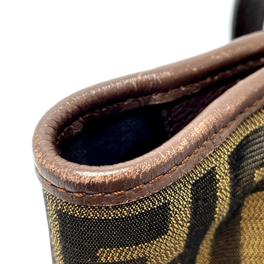 FENDI Tote Bag 8BH268 Leather / canvas Brown Zucca FF pattern Shoulder Women Used Authentic